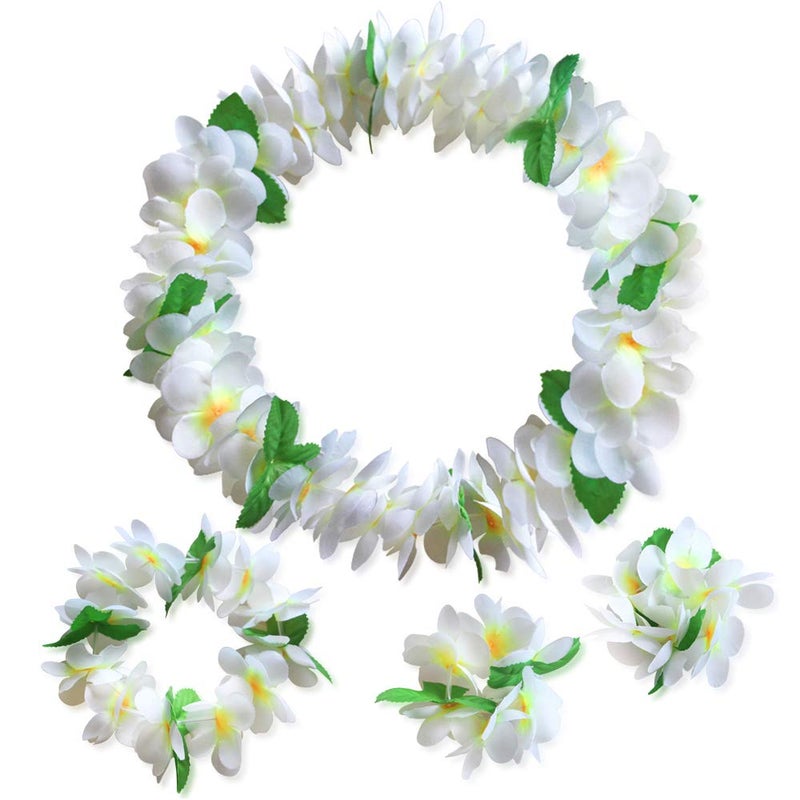 KEFAN Leaf Hula Skirt and Hawaiian Leis Set Grass Skirt with Artificial Hibiscus Flowers for Hula Costume and Beach Party (F) - Image 4